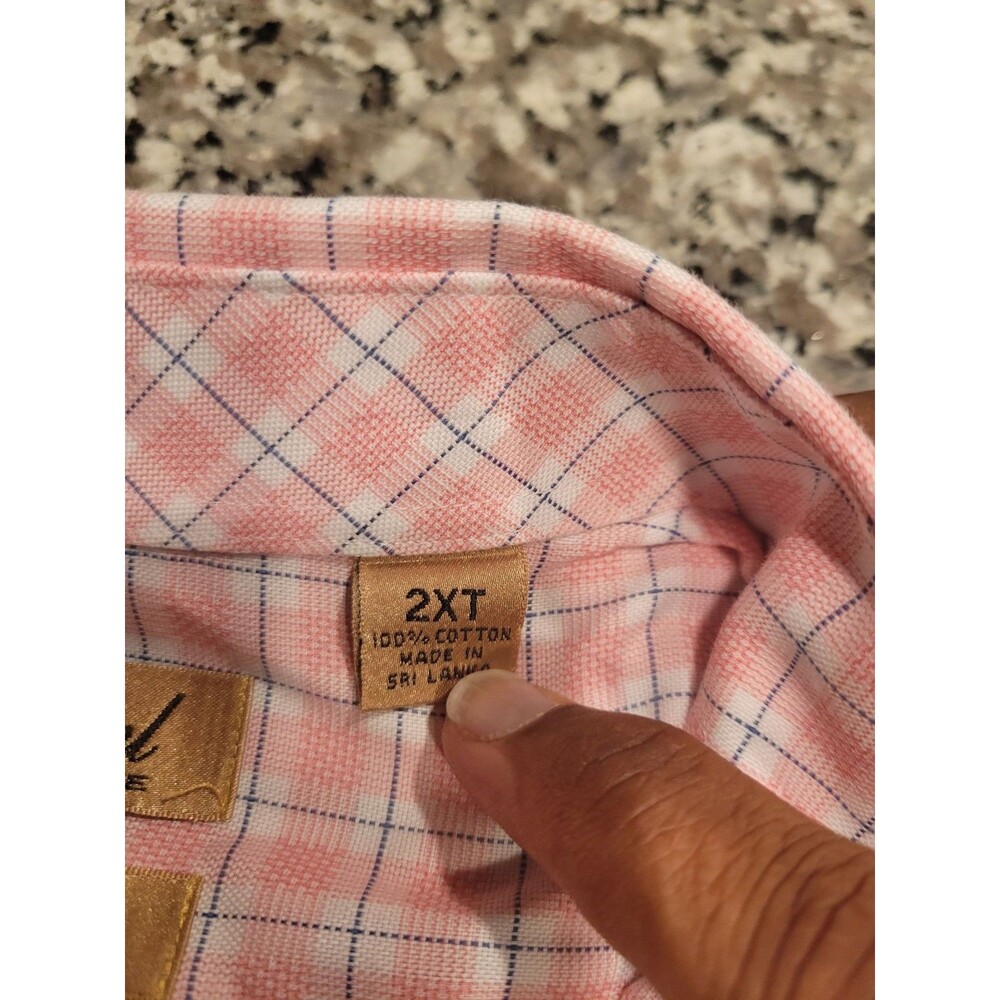 Gold Label Roundtree‎ & Yorke Shirt Mens 2X Tall Pink Check Non-Iron Cotton - Picture 3 of 7
